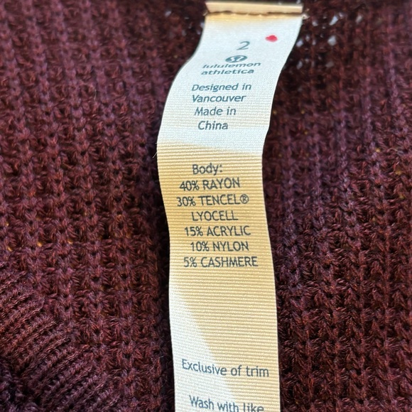LULULEMON The Sweater Life Heather Bordeaux Drama V neck Knit Sweater. Size 2 XS - Picture 5 of 11